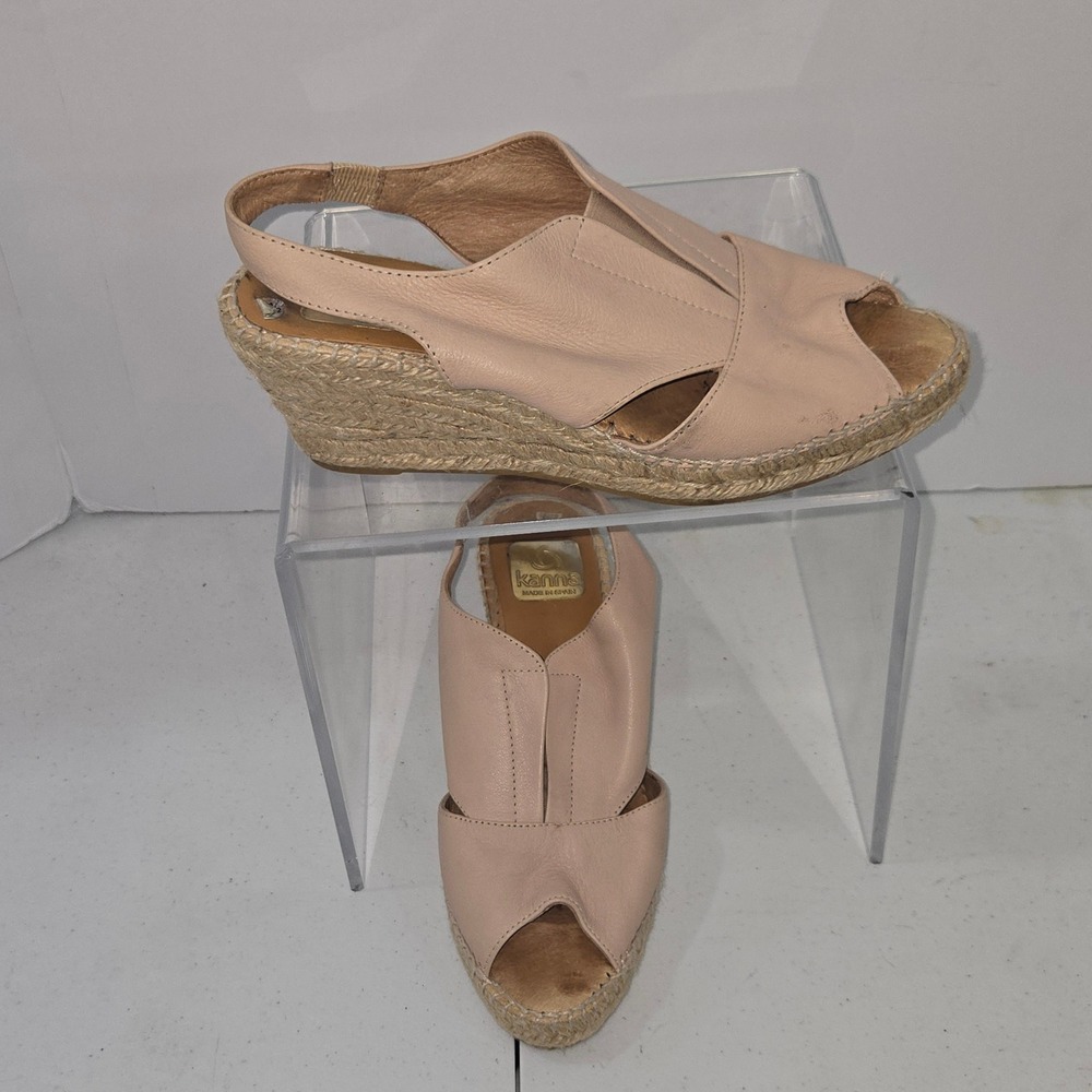 Kanna Spain Pink Leather Espadrille Wedge Sandals Peep Toe Slingback Size 38